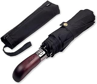 Folding Umbrella Real Wood Handle Auto Open Close Vented Canopy