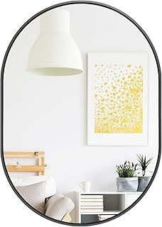 Oval Mirror 50 x 70cm, Wall Mounted Mirrors Horizontal or Vertical Hanging Wall for Makeup Bathroom, Bedroom, Living Room, Black