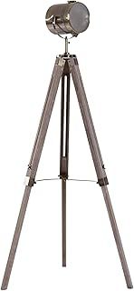 HOMCOM Industrial Tripod Floor Lamp, Nautical Searchlight with Adjustable Height, Wood Legs, E14 Lamp Base for Living Room, Bedroom, Grey and Bronze
