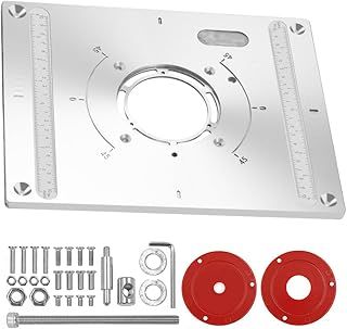 Router Table Insert Plate, 300 X 235 X 9.5mm Aluminum Router Insert Plate DIY with 2 X Router Table Insert Ring and Screws for Wood Trimmer Router