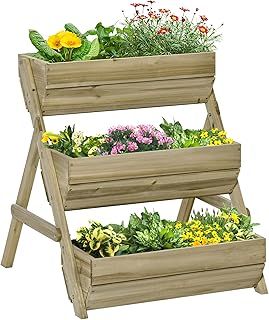 Outsunny 3 Tier 66L Raised Garden Bed Wooden Elevated Planter Box Kit for Flower, Vegetable, Herb, 65 x 75 x 76cm, Brown