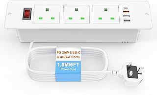 Recessed Power Strip USB C 20W with Switch, Ohuo 3 Way Recessed Desk Power Socket with 3 USB and USB C, White