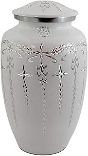 Hind Handicrafts Aluminium Cremation Urn for Human Ashes - Adult - Handcrafted Funeral Memorial Ash Storage Urn - Affordable - Bag Included (6.5" x 6.5" x 10.5" - 200lbs or 91kg, Matte White)