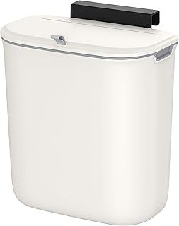 SONGMICS Hanging Trash Can, 9L Kitchen Bin with Lid for Food Waste, Wall Mounted Trash Can, Hanging or Sticking on Cupboard Door, for Kitchen Cabinet, Under Sink, White LTB820W9