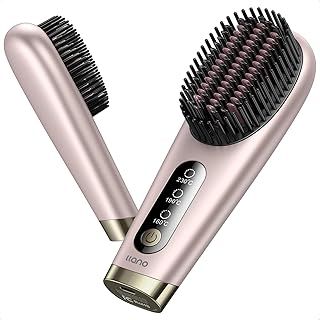 llano Cordless Hair Straightener Brush, 2025 Update Portable Mini Straightening for Travel, Negative Ion Hot Comb for Women, 6400 mAh USB Rechargeable, 100M+ Ions (Purple