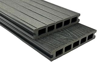 3.6m Composite WPC Decking - Deep Embossed Woodgrain Plastic Boards | 8 Colours | All Fixings & Edgings Included | (4 sqm | 8 Boards, Grey)