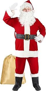 Gardentime Santa Claus Costume for Men Santa Suit Adults 10PCS Professional Deluxe Red Velvet Christmas Clause Outfit Cosplay