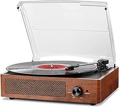 Bluetooth Record Player Belt-Driven 3-Speed Turntable, Vintage Vinyl Record Players Built-in Stereo Speakers, with Headphone Jack/Aux Input/RCA Line Out, Wooden