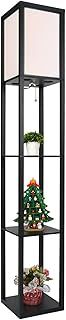 PULUOMIS Floor Lamp with Shelves, 3 Layers Wooden Shelf Standing Light, Modern Reading Lamp for Bedroom, Living Room, Office, Home Decoration (Size:26x 26x 160 cm) (Without Bulb)-Black