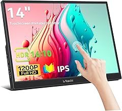 Touchscreen Portable Monitor 14 Inch HDR 1920x1200P 400cd/m² IPS Touch Screen with HDMI USB C, Ultra-Slim Second Screen for Laptop Phone Mac PS4/5 Xbox, Built in Speakers