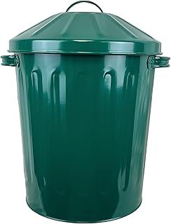 Easy Shopping Small 15 Litre 15L Round Shape Several Colour Metal Bin Recycle Rubbish Waste Dustbin Bin with Lid (Green)