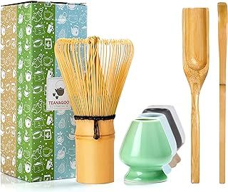TEANAGOO Matcha Whisk (Chasen), Bamboo Matcha Set, 4 Pcs Traditional Starter Matcha Kit, Scoop (Chashaku) Tea Spoon Whisk Holder, Matcha Whisk Set, Traditional Japanese Matcha Stirrer Set