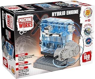 Machine Works Build Your Own 4-Cylinder Hybrid Electric Engine Toy - Replica Model Building Kit - Features 3 Demo Modes, 100+ Pieces, 10+ Years
