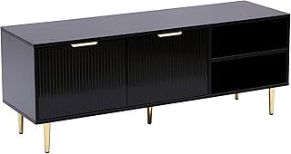 MMT TV Stand Cabinet with Fluted Ribbed Gloss Doors and Legs, 130cm TV Unit for Up to 65-Inch TVs, Available in White or Black (White)