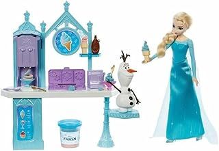 Disney Frozen Toys, Dessert Playset with Elsa Doll, Olaf Figure, 2 Colors Dough and 10+ Play Pieces, Inspired by Disney Frozen Movies, HMJ48