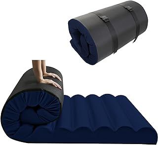 MeMoreCool Roll Up Floor Mattress Single, 10cm Thick Portable Futon Mattress, High Density Foam Foldable Mattress, Floor Lounger Guest Bed Sleep Firm Mattress for Travel, Car Tent, Navy Blue