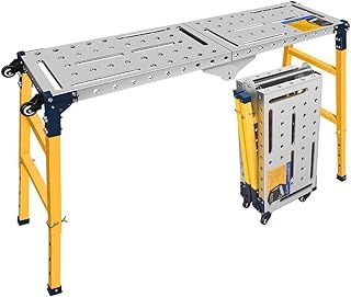 Versatile Portable Steel Work Platform and Welding Table with Casters | 36x140CM Galvanized Tabletop | 500KG Load Capacity | Adjustable Height