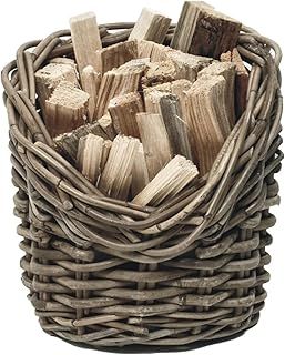 Ivyline Round Kindling Basket in Natural Wicker - Durable Firewood Storage Box - Elegant Fireside Accessory - H24 x W24 cm
