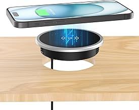 i.VALUX Recessed Wireless Charger,15W Magnetic Fast Charging Phone Charger(Pad),Hidden Desktop Grommet Qi Wireless Charging Station for iPhone 16/15/14/13/12/11/AirPods/Samsung and Qi-Enabled Devices
