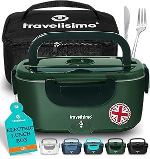 Electric Lunch Box Food Heater 80W Heated Lunch Box 1.5L Electric Warmer Container Hot Food in Car Truck & Office, 12V/24V/230V Stainless Steel Thermal Lunchbox
