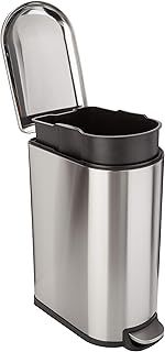 Amazon Basics Smudge Resistant D-Shaped Trash Can With Soft-Close Foot Pedal For Narrow Spaces, 40 l/10.5 gallon, Silver