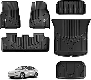 3W Floor Mats & Boot Liner Fit for Tesla Model Y 2021-2024 2025, All Weather TPE Pet Friendly Floor Liner Boot Mats, Heavy Duty Waterproof Easy Clean Tesla Accessories (6 PCS Not for Model Y Juniper)