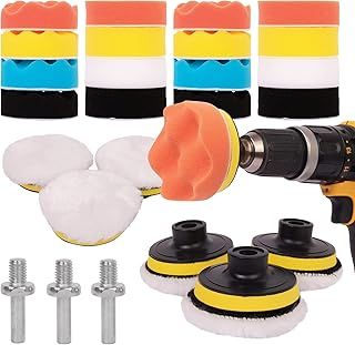 Car Polishing Pads for Drill - 25 PCS Buffing Attachment for M10 Drills, Cordless Screwdrivers and Polishing Machines - Assorted Levels of Softness (Drill Not Included)