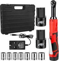 3/8'' Cordless Ratchet Wrench, 18V Electric Ratchet 40Ft-lbs with 7 Sockets Set, 2 * 2.0Ah Batteries & Charger, 0-450RPM Adjustable Speed Battery Ratchet, Electric Wrench with LED Light