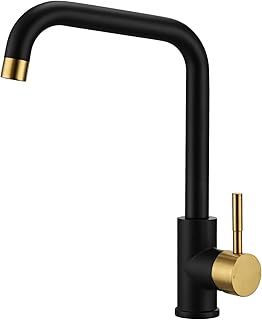 Kitchen Sink Mixer Tap Monobloc Modern Style Rectangle 360 Swivel Spout Single Lever Faucet Mixers Taps Matte Black and Brushed Gold