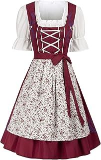 JASAMBAC Women's 3 Piece German Dirndl Dress Oktoberfest Outfit Bavarian Costumes for Bavarian Beer Carnival Oktoberfest Party