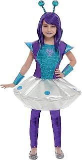 Smiffys Alien Girl Costume, Silver with Dress, Leggings, Wristcuffs & Headband, Halloween Child Fancy Dress, Alien Dress Up Costumes