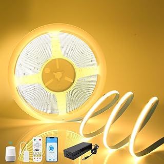 RYE 24V COB LED Strip Kit,6000k Nature White Dimmable Tape Light with RF Remote Control/Smart App,Support Alexa Control,Under Cabinet Bedroom Kitchen TV Mirror DIY Lighting,5M*480LEDs/M,CRI90+.
