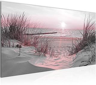 Runa Art Canvas Wall Art Beach Sunset 1 Piece Non-woven Canvas Prints for Living Room and Bedroom Sea nature pink grey 041712b