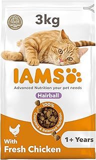 IAMS Hairball Complete Dry Cat Food for Adult and Senior Cats with Chicken 3 kg
