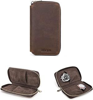 Hiram Watch Travel Case for 2 Watches Handmade Genuine Leather Watches Storage Box Portable Watch Travel Organizer
