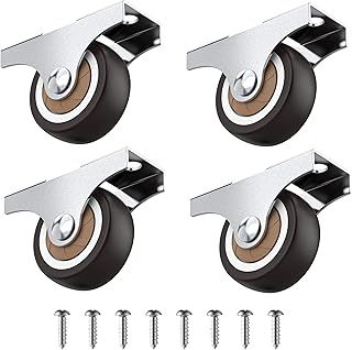 HOLKIE Heavy Duty Castor Wheels for furniture 32mm with Non Swivel Metal Top Plate Silent Rubbered Trolley Wheels Castors set of 4 Holding 45 Kg Ideal for toy chest, Under Bed Storages, File Cabinets