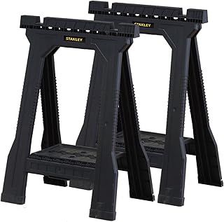 STANLEY Folding Junior Work Bench Saw Horse Twin Pack, with Tray for Tools and Small Parts, STST1-70355, Black