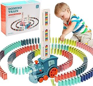 Yizemay Domino Train Toys Gifts for 3 4 Year Old Boys, 120pcs Automatic Domino Laying Electric Train, Kids Building Stacking Train Dominoes Game Toys for 2 3 4 5 Year Old Boys Girls