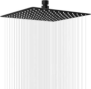 Shower Head Rainfall 12 Inch Square Fixed Shower Head 304 Stainless Steel High Pressure Rain Shower Head with 144 Silicone Jets for The Ultimate Shower Experience