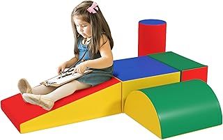 HOMCOM 5 Piece Climb and Crawl Activity Play Set Soft Foam Blocks for Baby Toddler Preschooler Indoor Play Equipment Learning Toys Yellow
