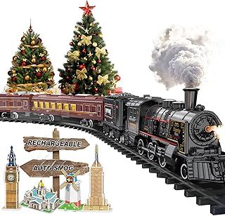 Electric Train Sets for Boys Girls Metal Alloy Christmas Trains Toys Steam Locomotive, Passenger Carriages, Tracks, Light & Sounds Rechargeable Birthday Gifts for Kids 3 4 5 6 7 8 + Years Old Red…