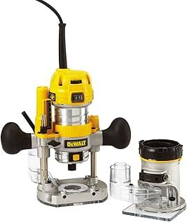 DEWALT D26204K-GB Premium Plunge & Fixed Base Router Combination, 900 W, 240 V, Yellow/Black, 1/4 Inch (8 mm), Set of 9 Pieces