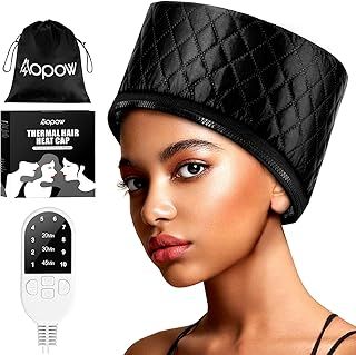Hair Cap Treatment Steamer for Deep Conditioning - Upgraded Thermal Hot Head Heat Hat Electric for Afro Hair Spa Care Home Use with 10 Level Heats Up Quickly, Heating Caps for Hair Treatment