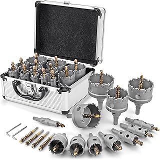 WORKEASE Carbide Hole Saw Sets for Metal Hole Saw- 16Pcs TCT 5/8"-2-1/4" Inch Hole Cutter Set, to Notch Steel Tubing, Cutting Through Brick, Accurate Hole Cut