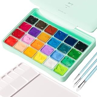 HIMI Gouache Paint Set, 24 Colours x 30ml with 3 Brushes & a Palette, Jelly Gouache Opaque, Vivid, Smooth Gel Watercolor Paint Kit with Portable Case, Easy Paint Kit for Beginner(Green)