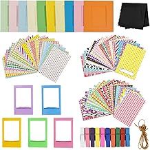 86 Pcs Instant Camera Accessories Kit with Colorful Photo Border Sticker Wall Hanging Paper Frame Plastic Table Picture Frames Hanging Clips Microfiber Cloth for Fujifilm Instax Mini 9 Mini8 Mini 8+