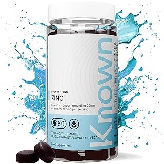 Known Delicious Zinc Gummies - 20mg Zinc for Immune Support, Hair, Skin & Nails - Natural Blackcurrant Flavour - 60 Vegan Gummies, 1 Month Supply