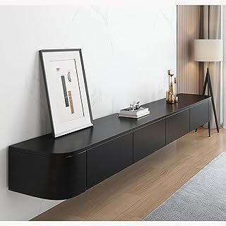 Floating TV Unit with Flip-Down Doors & Drawers 160cm Wall Mounted TV Stand, Storage TV Bench Under TV for Bedroom Livingroom (Black)