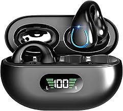 Headphones Wireless Earbuds - Comfort Open Ear Headphone, Clip On Bluetooth 5.3 Ear Buds, Built-in Microphone HIFI Sound Running Earphones with LED Display Charging Case