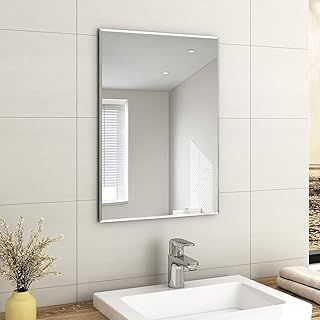 EMKE Bathroom Mirror 500x700mm, Wall Mounted Frameless HD Mirror for Vanity, Rectangle Hanging Bathroom Bedroom Shaving Mirror
